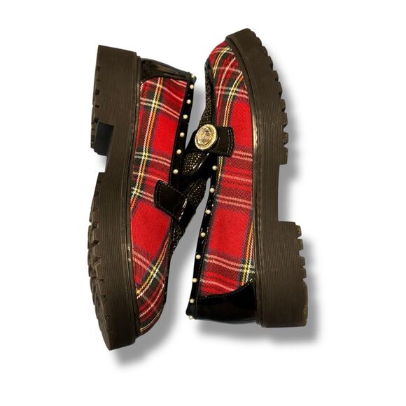 Betsey Johnson Plaid Buckle Loafers Square Toe Extra Wide Size 9.5WW - Picture 6 of 11